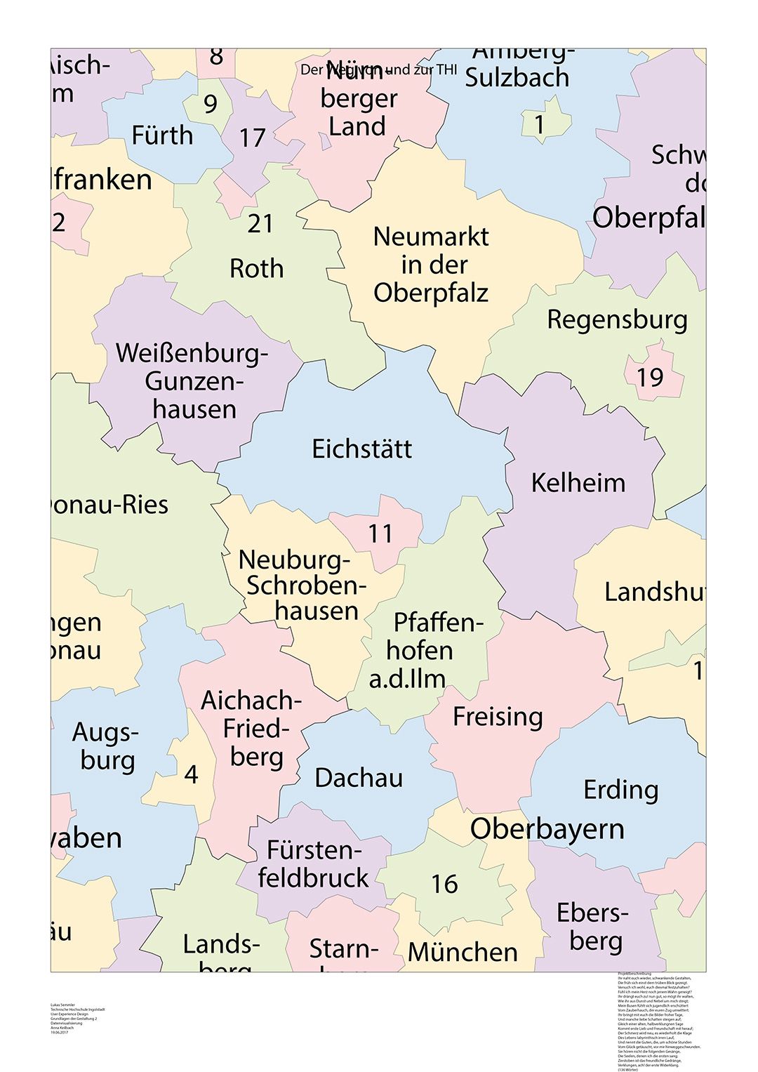 Step 1: The page format of DIN A1 has been chosen. Also a map of the Bavarian counties is included as starting point. 