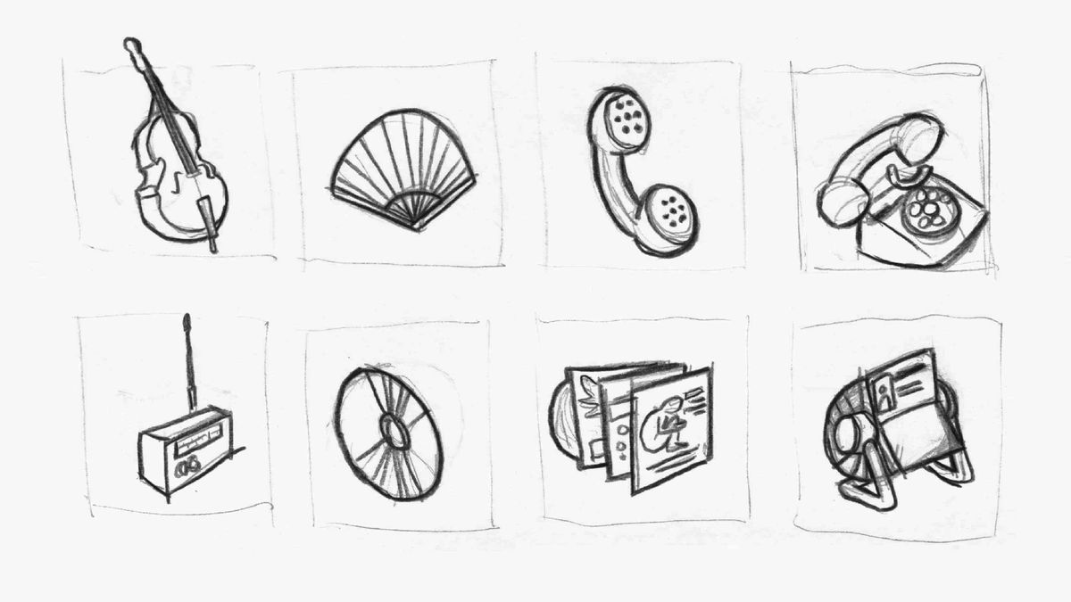 Sketches of the icons as base for the Mercedes screen design. 