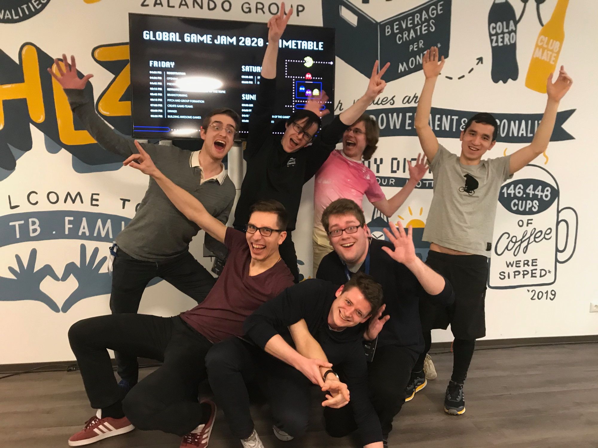 Gruppenfoto des Teams 'Quick and Dirty' beim Global Game Jam 2020 in Ansbach. 